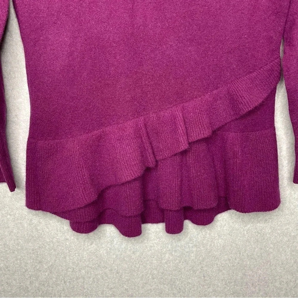 NWOT Isaac Mizrahi Live Purple Cashmere Ruffle Sweater - Picture 3 of 7